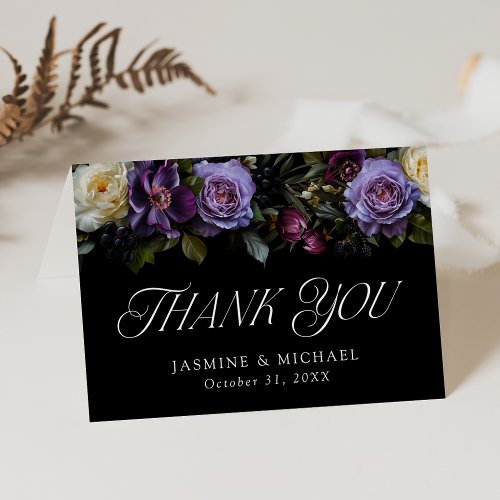 Moody Gothic Floral Wedding Thank You Card