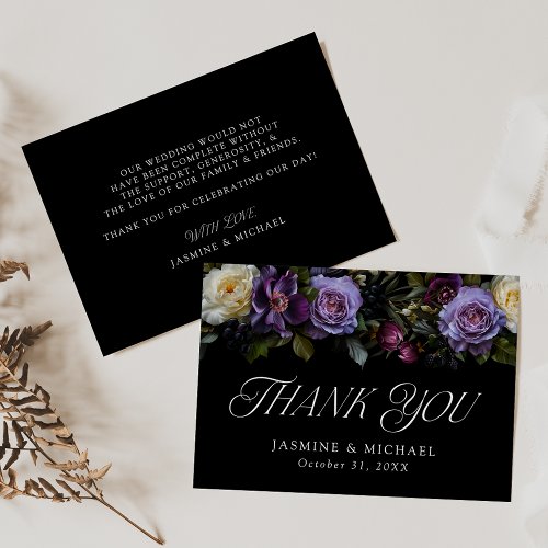 Moody Gothic Floral Wedding Thank You Card