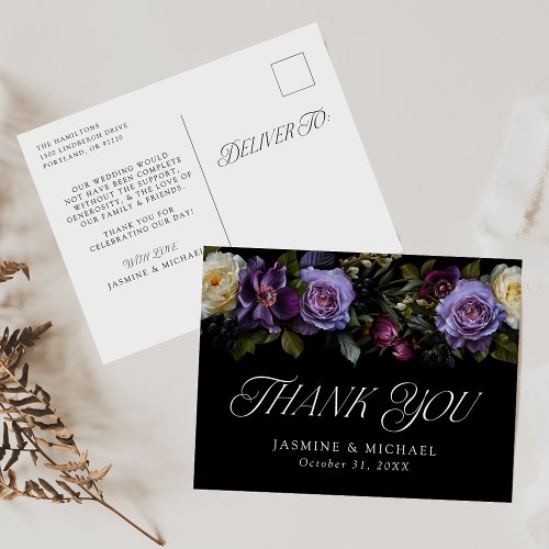 Moody Gothic Floral Wedding Thank You Postcard
