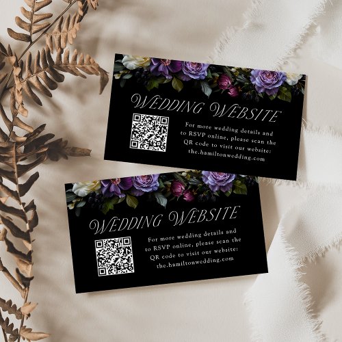 Moody Gothic Floral Wedding Website QR Code Enclosure Card
