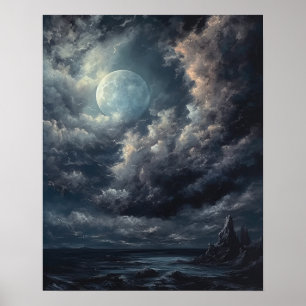 Moody Gothic Moon Art Print Poster