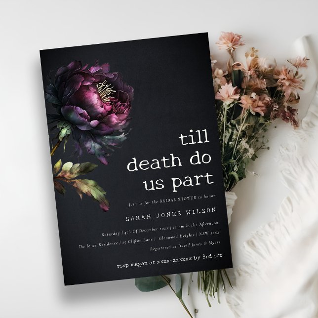 Moody Gothic Purple Black Peony Bridal Shower Invitation (Creator Uploaded)