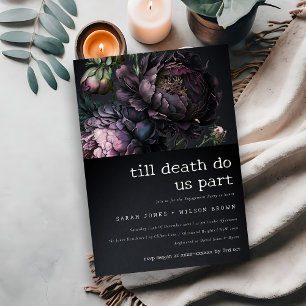 Moody Gothic Purple Black Peony Engagement Invitation