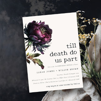 Moody Gothic Purple Black Peony Rehearsal Dinner  Invitation