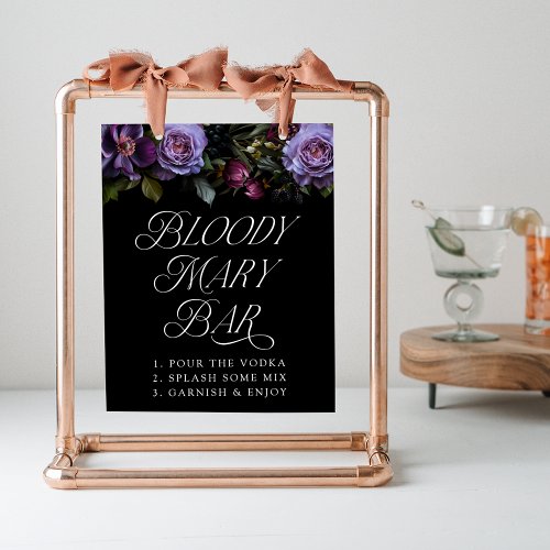 Moody Gothic Purple Floral Bloody Mary Bar Sign