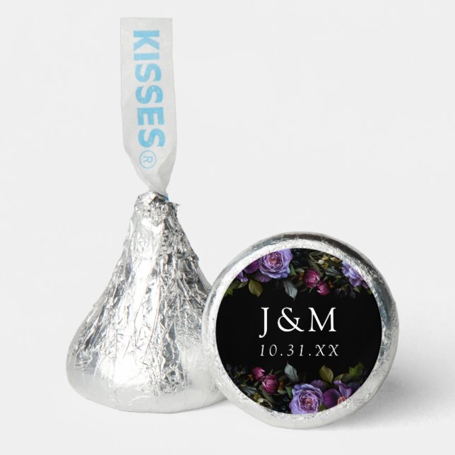 Moody Gothic Purple Floral Monogram Wedding Hershey®'s Kisses® (Front)