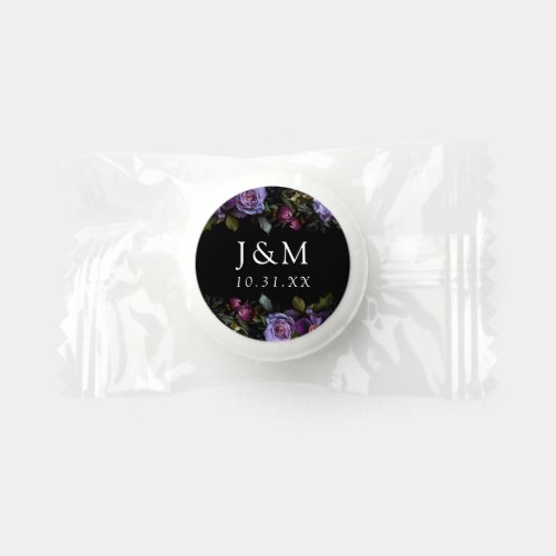 Moody Gothic Purple Floral Monogram Wedding Life Saver Mints