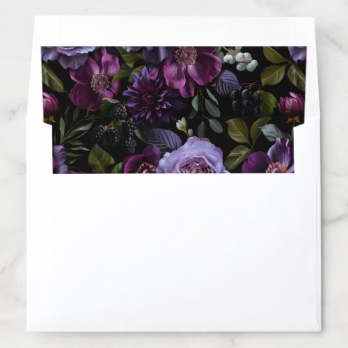 Moody Gothic Purple Floral Pattern Wedding Envelope Liner