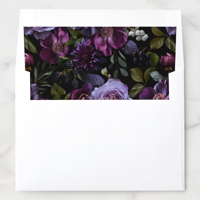 Moody Gothic Purple Floral Pattern Wedding Envelope Liner (In Envelope)