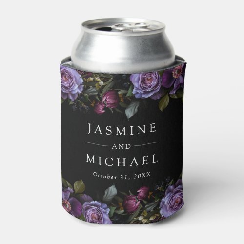 Moody Gothic Purple Floral Wedding Can Cooler