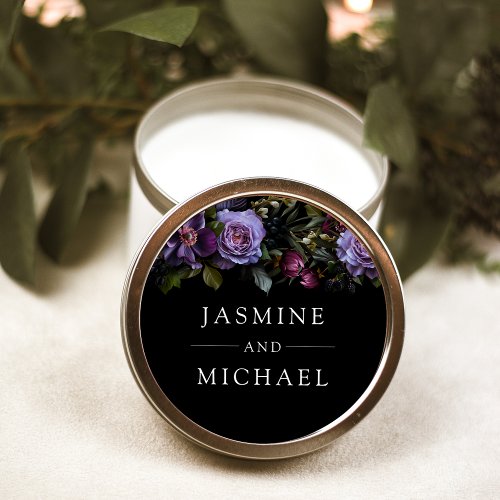 Moody Gothic Purple Floral Wedding Classic Round Sticker