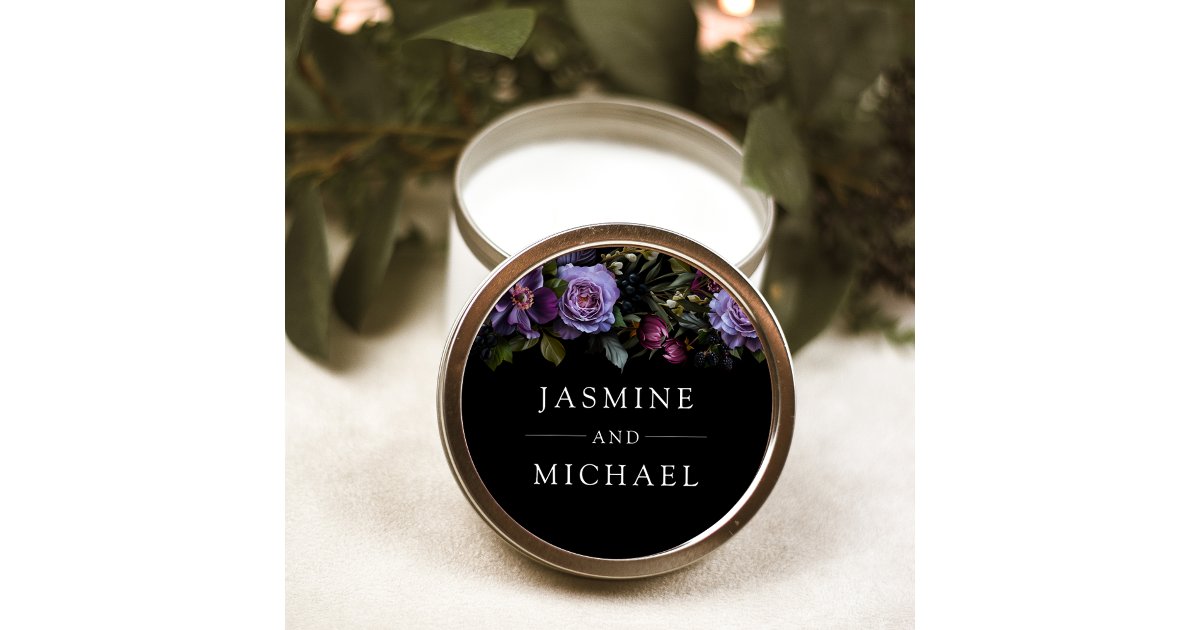 Moody Gothic Purple Floral Wedding Classic Round Sticker | Zazzle