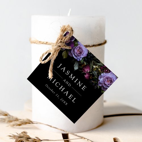 Moody Gothic Purple Floral Wedding Favor Tags