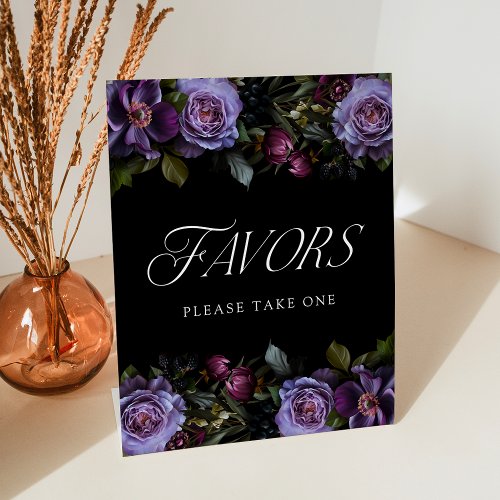 Moody Gothic Purple Floral Wedding Favors Pedestal Sign