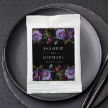 Moody Gothic Purple Floral Wedding Hot Chocolate Drink Mix<br><div class="desc">Elegant floral wedding hot chocolate drink mix featuring top and bottom borders of burgundy and purple flowers with lush green leaves and dark berries. Personalize the hot chocolate drink mix packet with your names and wedding dates in white lettering. The purple floral hot chocolate mix was designed to coordinate with...</div>
