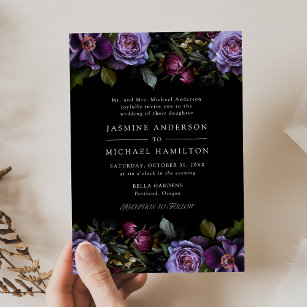 Moody Gothic Purple Floral Wedding Invitation