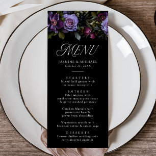 Moody Gothic Purple Floral Wedding Menu
