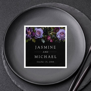 Moody Gothic Purple Floral Wedding Napkins