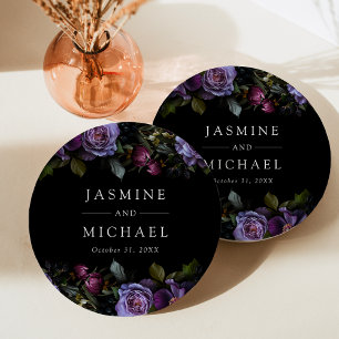Moody Gothic Purple Floral Wedding Paper Plates