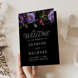 Moody Gothic Purple Floral Wedding Program