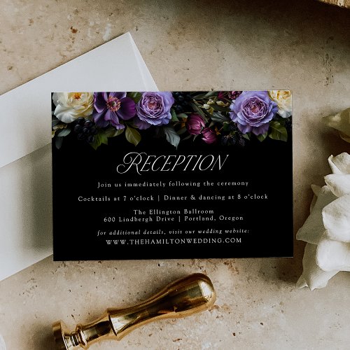 Moody Gothic Purple Floral Wedding Reception Enclosure Card