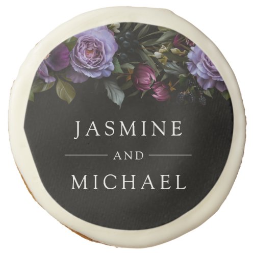 Moody Gothic Purple Floral Wedding Sugar Cookie