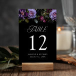 Moody Gothic Purple Floral Wedding Table Number<br><div class="desc">Elegant, moody floral wedding table number cards featuring a top border of purple and burgundy flowers with lush green leaves complimented by modern typography. To order the table cards: add your name, wedding date, and table number. Add each number to your cart individually and check out when you're finished. Designed...</div>