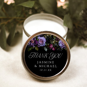 Moody Gothic Purple Floral Wedding Thank You Classic Round Sticker
