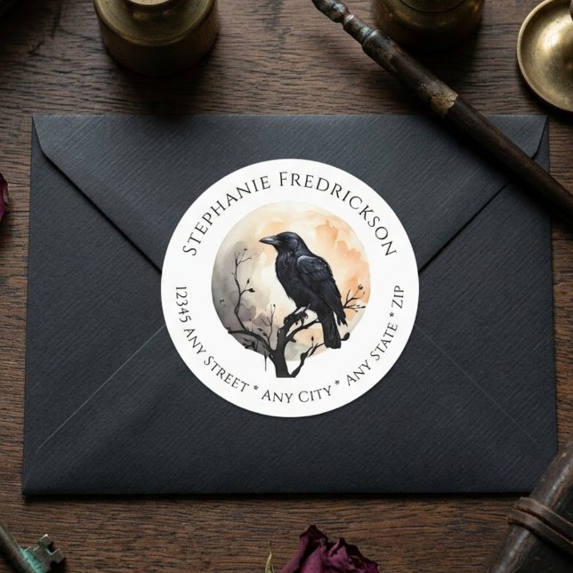 Moody Gothic Raven Dark Academia Address Labels (Gothic raven return address label)