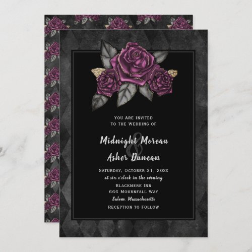 Moody Gothic Rose Black Wedding Invitation