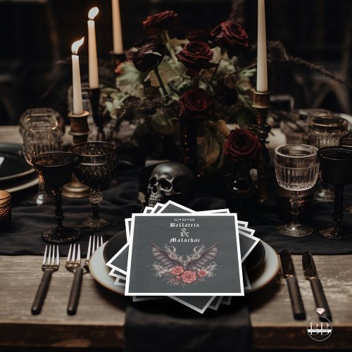 Moody Gothic Wedding Black Bat  Napkins