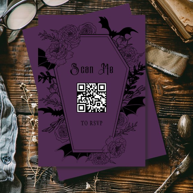 Moody Gothic Wedding QR Code Website Purple RSVP Card (Creator Uploaded)