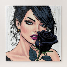 Moody Gothic Woman with Rose Dark Aesthetic