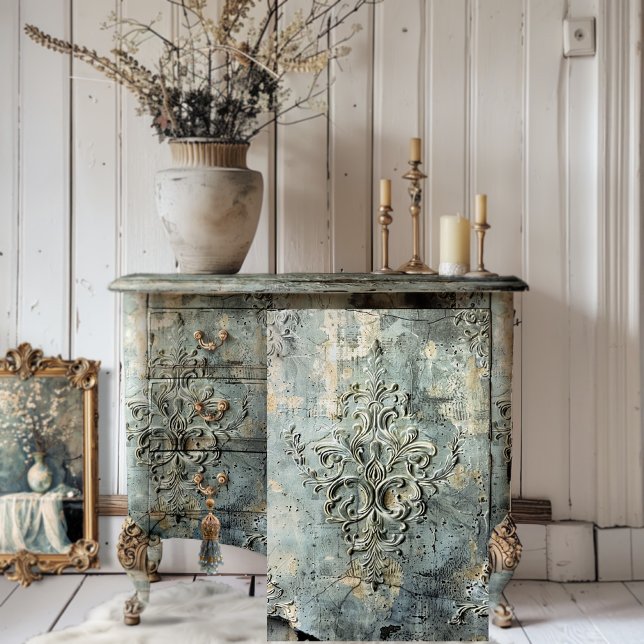 Moody Gray Embossed Demask Textured Effect  Tissue Paper (Dark Moody Elegant, Embossed Demask, Tattered effect, shabby chic, rustic, background)