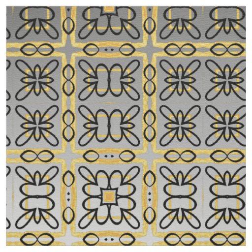 Moody Gray Gold Geometric Cotton Twill Yardage Fabric