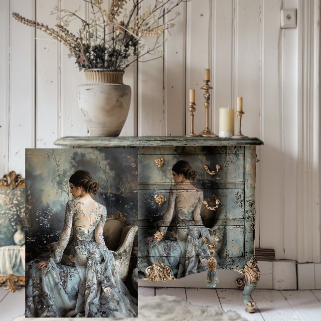 Moody Grays Ethereal Portrait Elegant Woman Tissue Paper (Dark Moody Romantic, Elegant Woman's Back Portrait Art, Decoupage Tissue Paper)