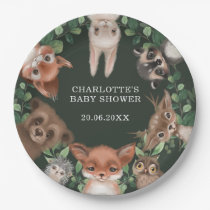 Moody Green Forest Woodland Animals Baby Shower Paper Plates