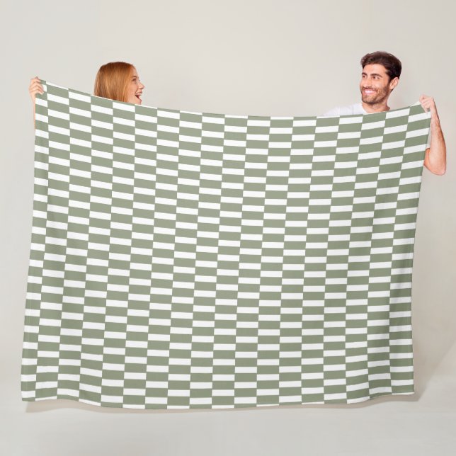 Moody Green Geometric Checkerboard Pattern Fleece Blanket (In Situ)