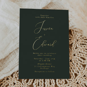 Moody Green & Gold Foil Wedding Invitation