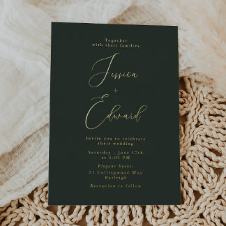 Moody Green & Gold Foil Wedding Invitation