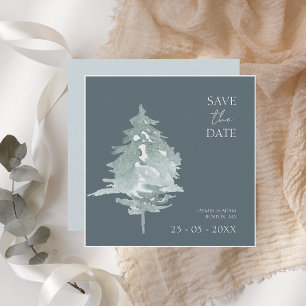 Moody Green Pine Tree Watercolor Save the Date