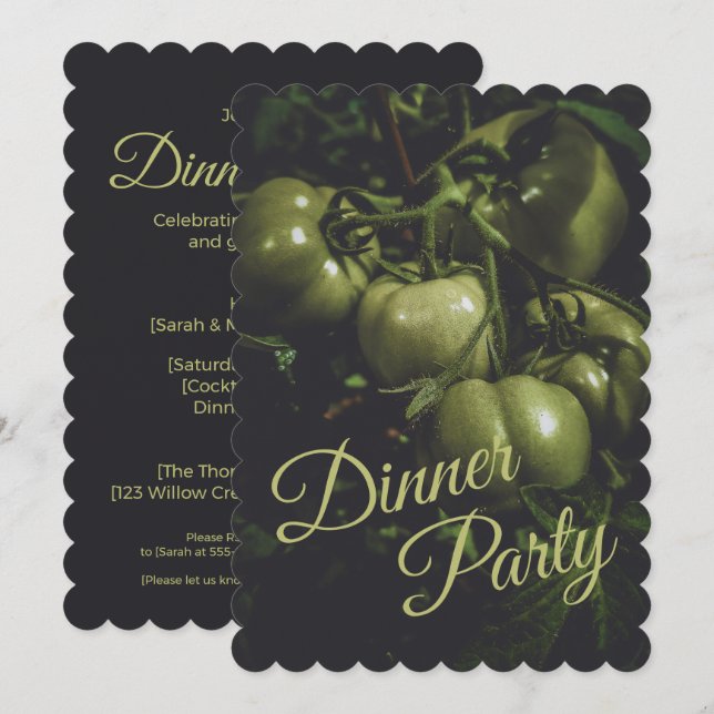 Moody Green Rustic Tomato Dinner Party Invitation (Front/Back)