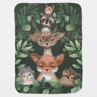 Moody Green Woodland Forest Animals Baby Nursery Baby Blanket