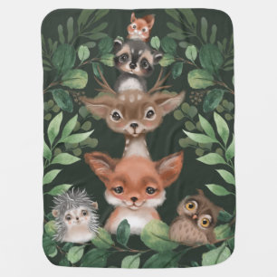 Moody Green Woodland Forest Animals Baby Nursery Blanket