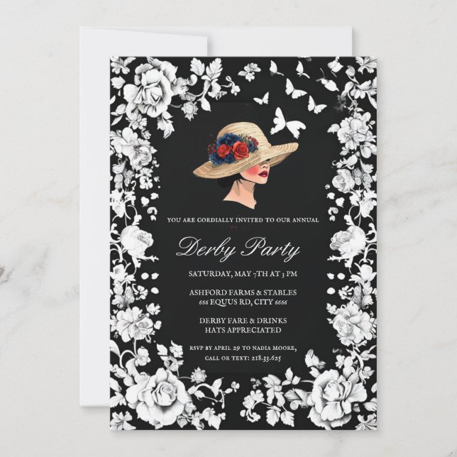 Moody High-Fashion Kentucky Derby Invitation | Bla (Front)