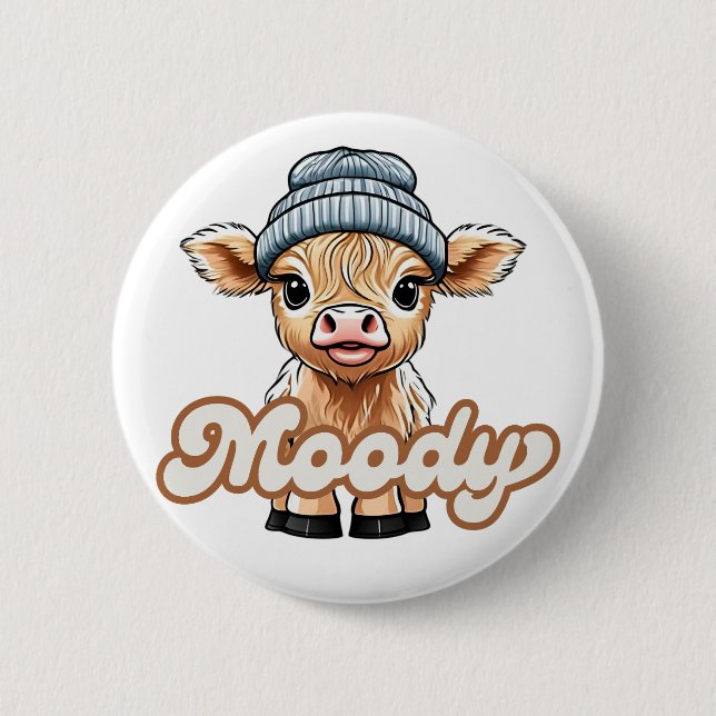 Moody Highland Cow Button (Front)