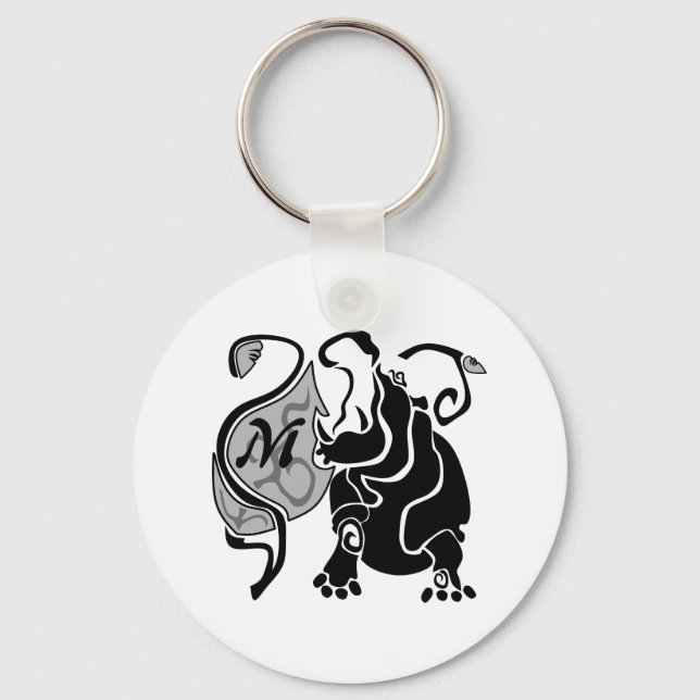 Moody Hippo Monogram Keychain (Front)