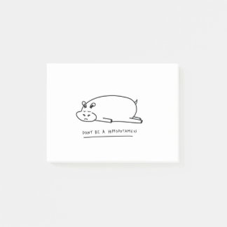 Moody hippo with pun post-it notes