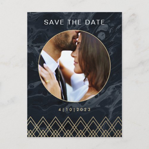 Moody Hues Midnight Blue  Marble Save the Date Postcard