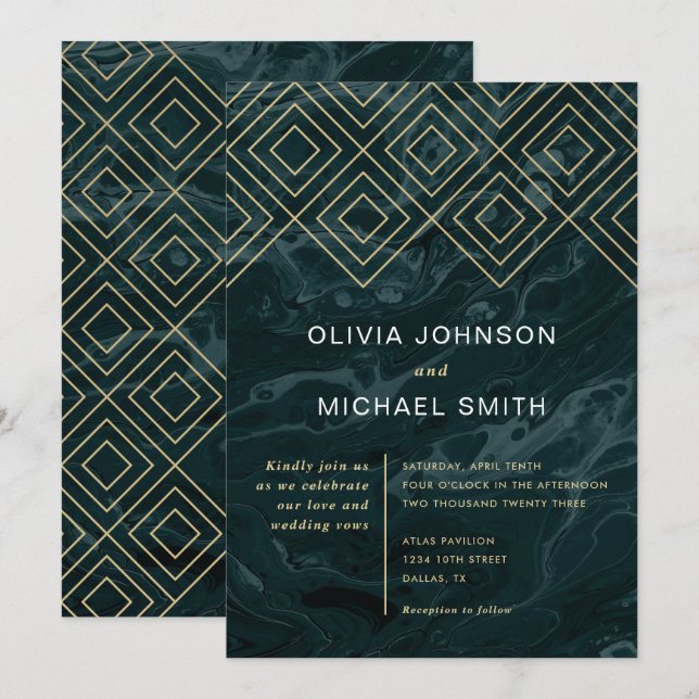 Moody Hues Turquoise Marble Wedding Invitation (Front/Back)